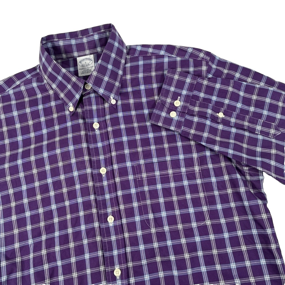 Mens Brooks Brothers Long Sleeve Button Down Shirt Size Large Purple Plaid